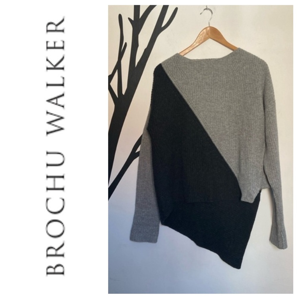 Brochu Walker Miller asymmetrical pull over grey and charcoal sweater, S